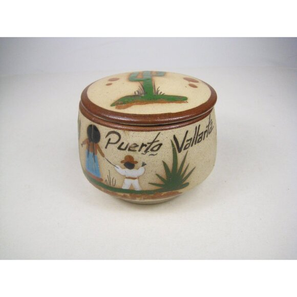 Puerto Vallarta Ceramic Trinket Box With Lid Saquaro Cactus 4 x 3 Inches - Picture 1 of 12